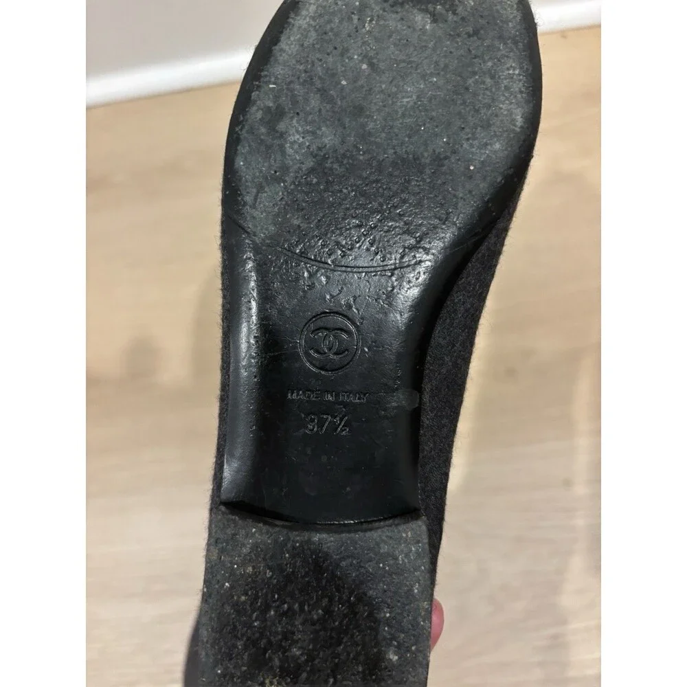 CHANEL Black Leather Cap Toe CC Logo Ballet Flats Women’s EU 37.5